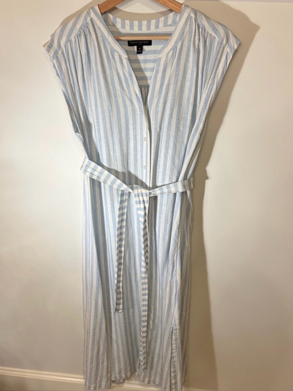 Banana Republic Women’s Shirt Dress Linen Blend Light Blue White Striped Size M